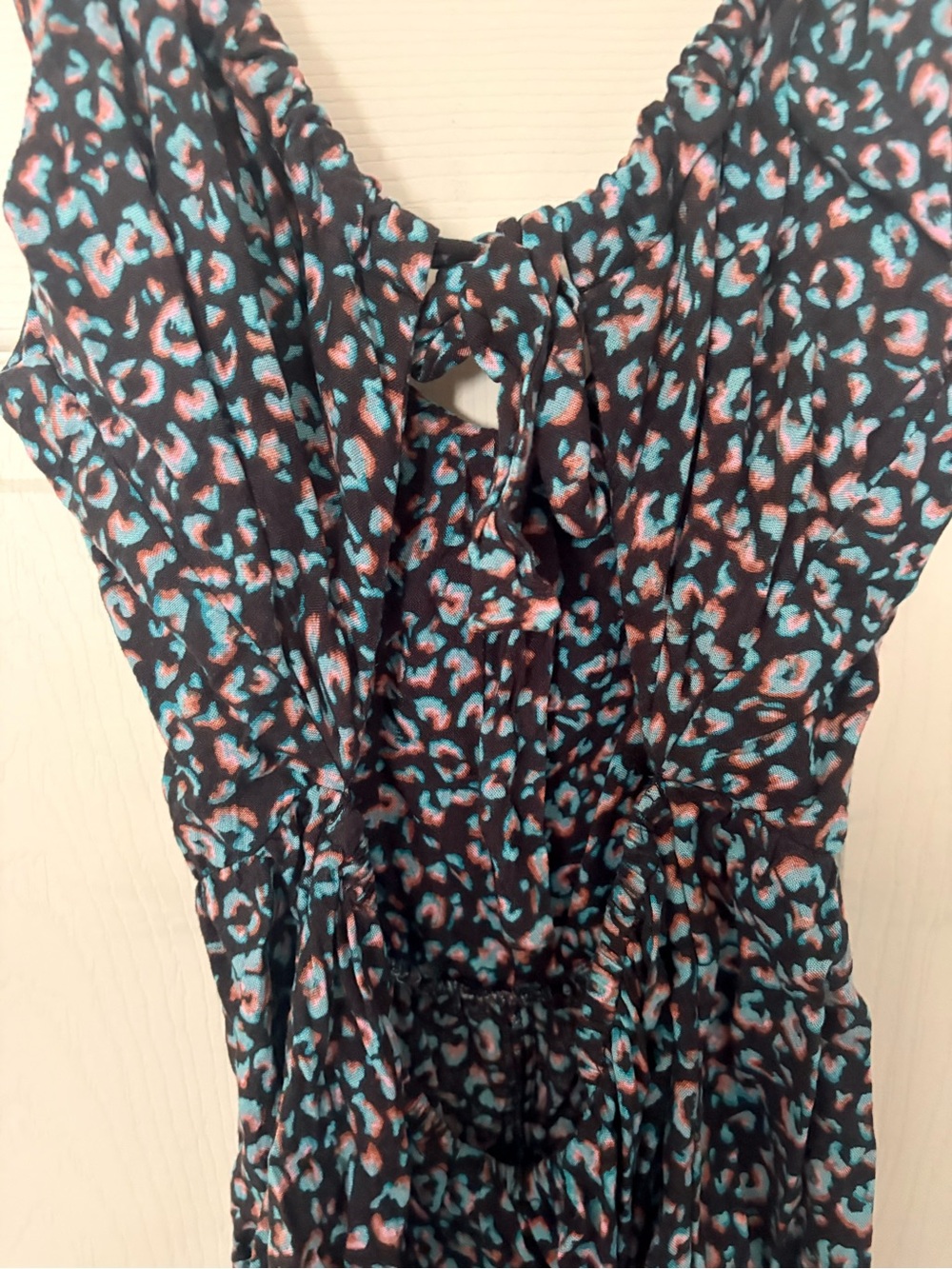Volcom Black Jumpsuit with Teal and Coral Leopard Print